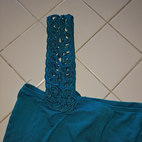 Women’s tube top shoulder blue crochet blouse summer top party holiday sport fun - Picture 3 of 12